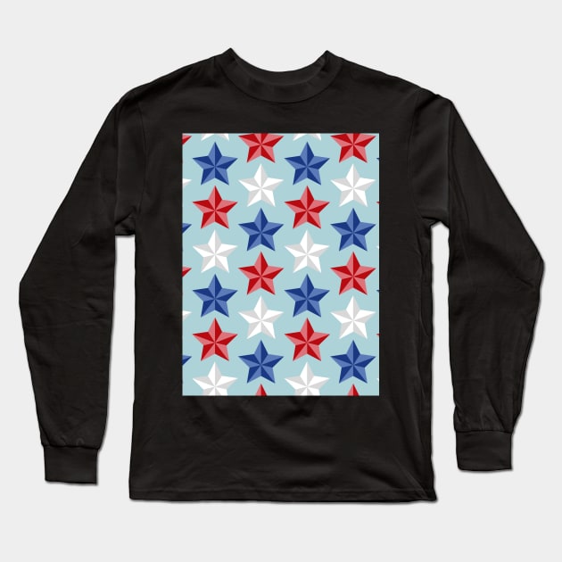 Stars Pattern 4th Of July Long Sleeve T-Shirt by Designoholic